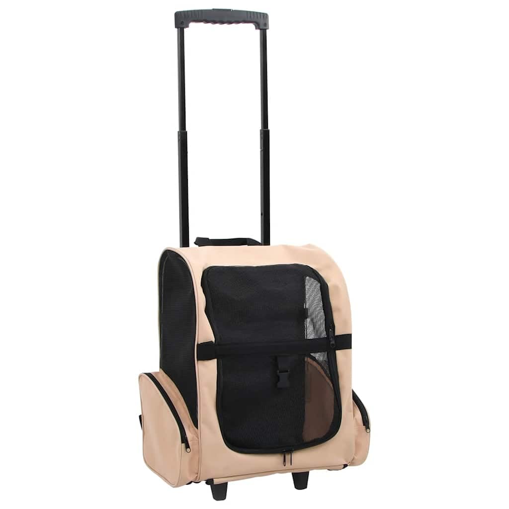 vidaXL Foldable Multipurpose Pet Trolley - Lightweight, Durable, Ventilated, and Collapsible Travel Bag for Cats, Dogs, and Small Pets - Beige, with Storage Pockets