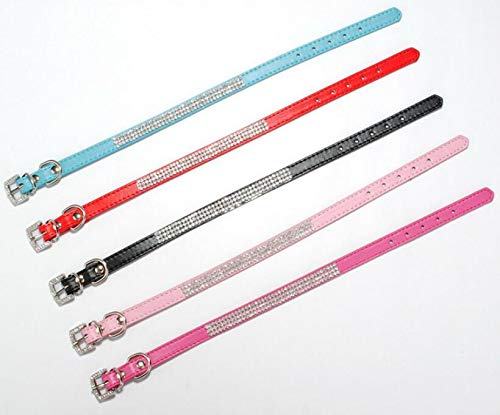 Haoyueer Cute Dazzling Sparkling Elegant Fancy Pu Leather Bling Rhinestone Crystal Jeweled Pet Cat Dog Puppy Collar(Blue,M)