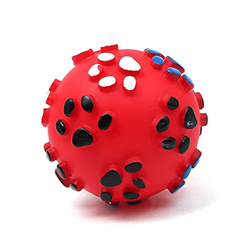 Dog Trust Pet Dog Paw Print Ball Toy Sound Squeaky Squeaker Dog Cat Chew Interactive Ball Squeak Playing Toy(1pcs)