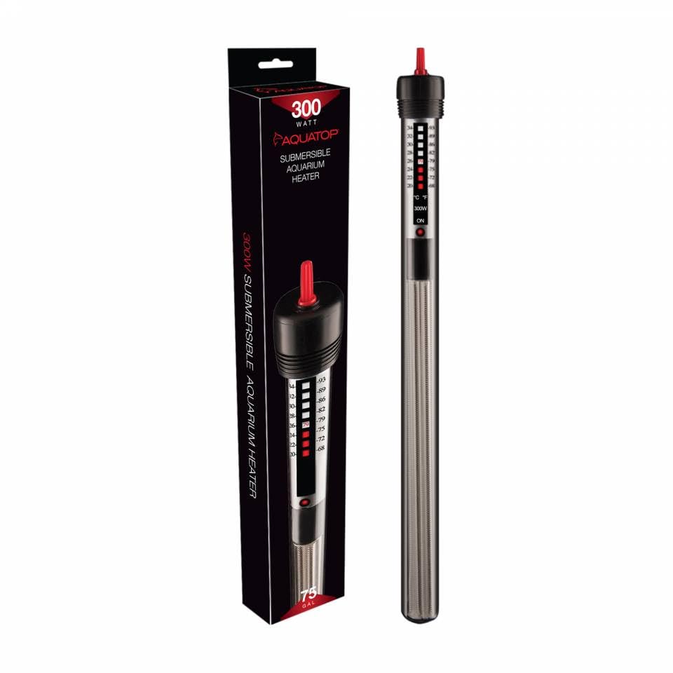 Aquatop 300W Aquarium Submersible Glass Heater - Fully Submersible For Fish Tanks Up To 75 Gallons, 68-93F Adjustable Temperatur