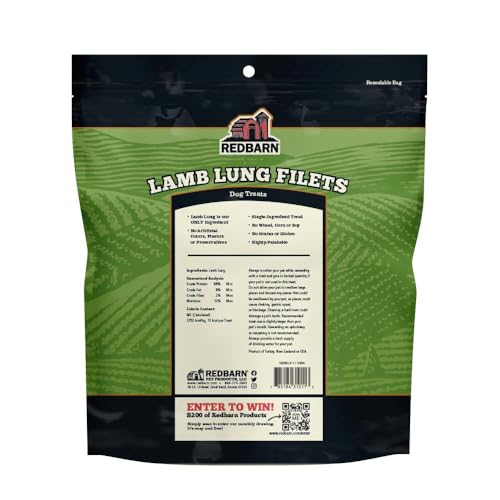 Redbarn Lamb Lung Filets - Oven Roasted Jerky-Style Dog Treats, Flavorful, Tasty & Highly Palatable Chews, Single Ingredient Pro