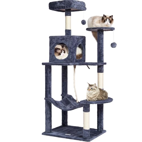 VEVOR Cat Tree 56.2 Cat Tower with Cat Condo Sisal Scratching Post Dark Grey