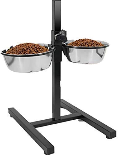 Kittupet Dog Feeding Bowl With Adjustable Stand, Dog Elevated Diner With Stainless Steel Bowl Set, (Set Of 2 X750 Ml Bowls With 