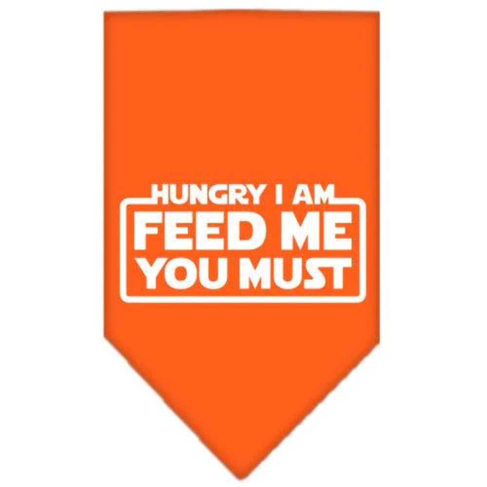 Pet and Dog Bandana Screen Printed, &quot;Hungry I Am, Feed Me You Must&quot; Orange Large