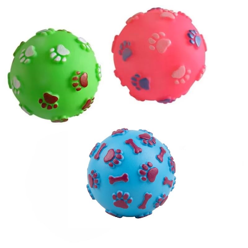 PETZ R US Pet Squeaky Printed Ball Toy Set of 3 for Dogs  Vibrant, Durable, NonToxic Chew Balls, Perfect for Fetch, Chewing, a