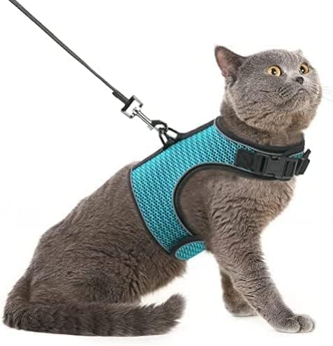 Pupteck Soft Mesh Cat Vest Harness And Leash Set Puppy Padded Pet Harnesses Escape Proof For Cats Small Dogs (X-Large, Lake Blue)