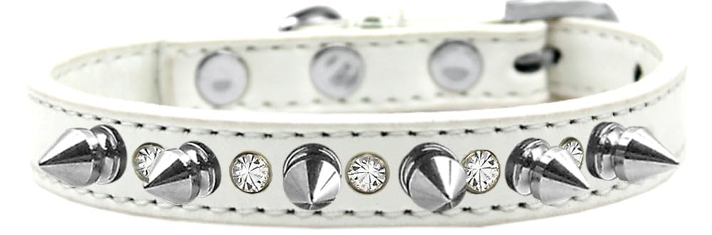 Pet and Dog Spike Collar, Clear Crystals & Silver Spikes” White 14