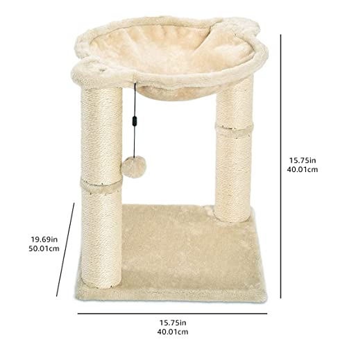 Amazon Basics Cat Tower - Indoor Cat & Kittens Hammock Tower With Scratching Posts And Dangling Ball, (19.7''H) - Beige