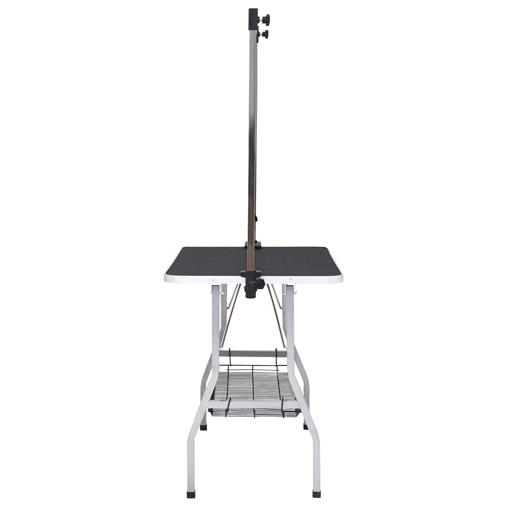 vidaXL Adjustable Dog Grooming Table with 2 Loops and Storage Basket - Steel and Engineered Wood Structure, Non-Slip Tabletop, Height Adjustable Arm, Foldable for Easy Storage, Safe Round Corners