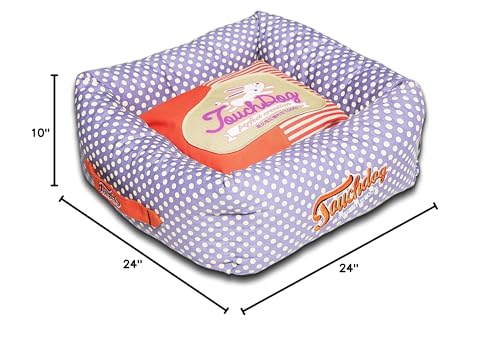 TOUCHDOG 'Polka-Striped' Polo Easy Wash Squared Fashion Designer Pet Dog Bed Lounge, Large, Orange, Lavender