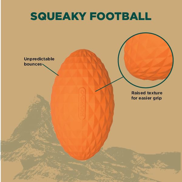 Hound2O Dog Chew Toys - Squeaky Football, Orange - Tough, Engaging, & Interactive Chew Toys - Chew, Chase, & Fetch - Durable Mat