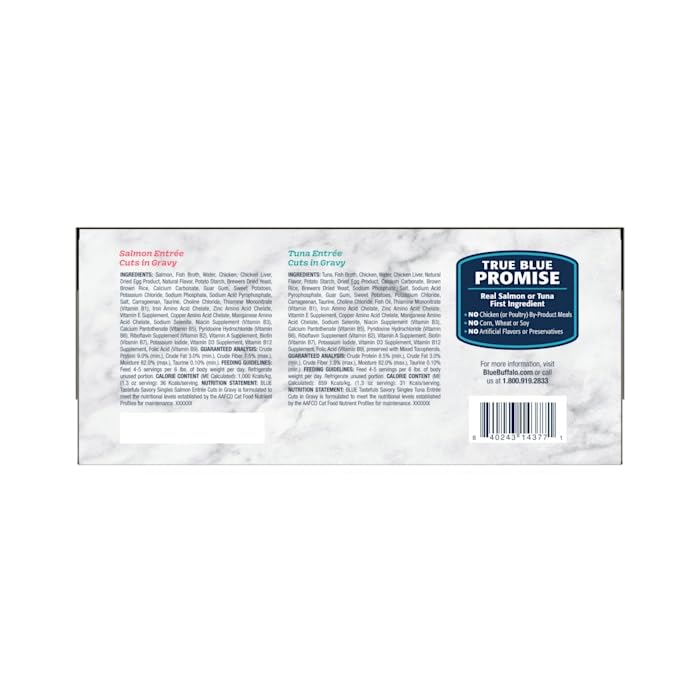 Blue Buffalo Tastefuls Savory Singles Salmon and Tuna Natural Wet Cat Food Cuts in Gravy Variety Pack 2.6 oz. Count of 12