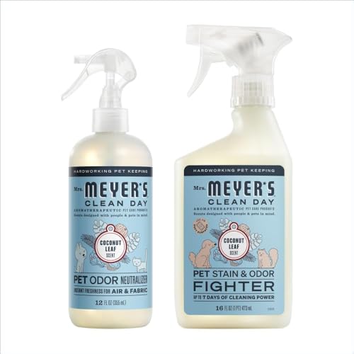 Mrs. MEYERS Clean Day Pet Cleaning Kit, includes Pet Stain & Odor Fighter 28oz and Odor Neutralizer 28oz, Coconut Leaf
