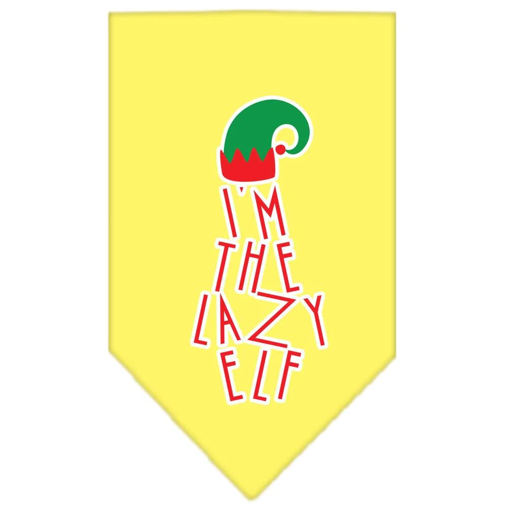 Christmas Pet and Dog Bandana Screen Printed, "I'm The Lazy Elf" Yellow Large