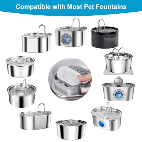 VinDox 16 Pack Replacement Filters for Stainless Steel Cat Water Fountain, 67oz/2L, Super Quiet Dog Water Dispenser, White