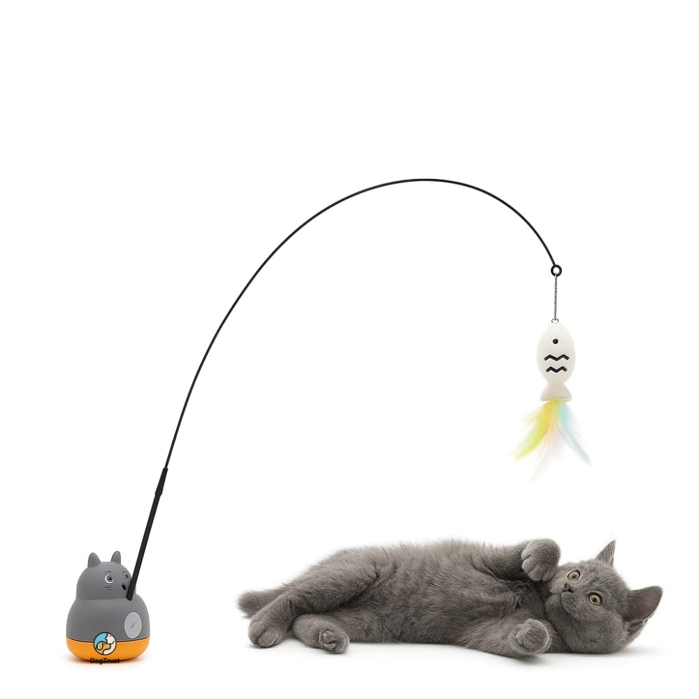 Dog Trust Indoor Cat Wand Toy With Rotating Base  Removable Feather Cat Toys, Interactive Kitten Sticks For Exercise, Fun, And 