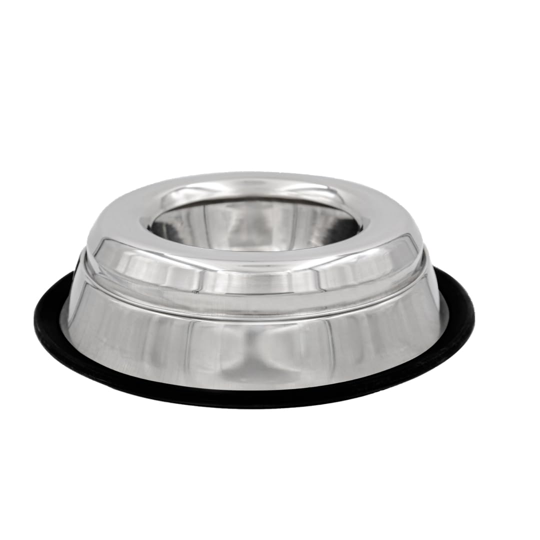 INDIPETS Spill Proof Splash Free Non-Tip Dish: Non-Skid Pet Water and Food Bowl | 16 oz, Stainless Steel (PN: 800091)