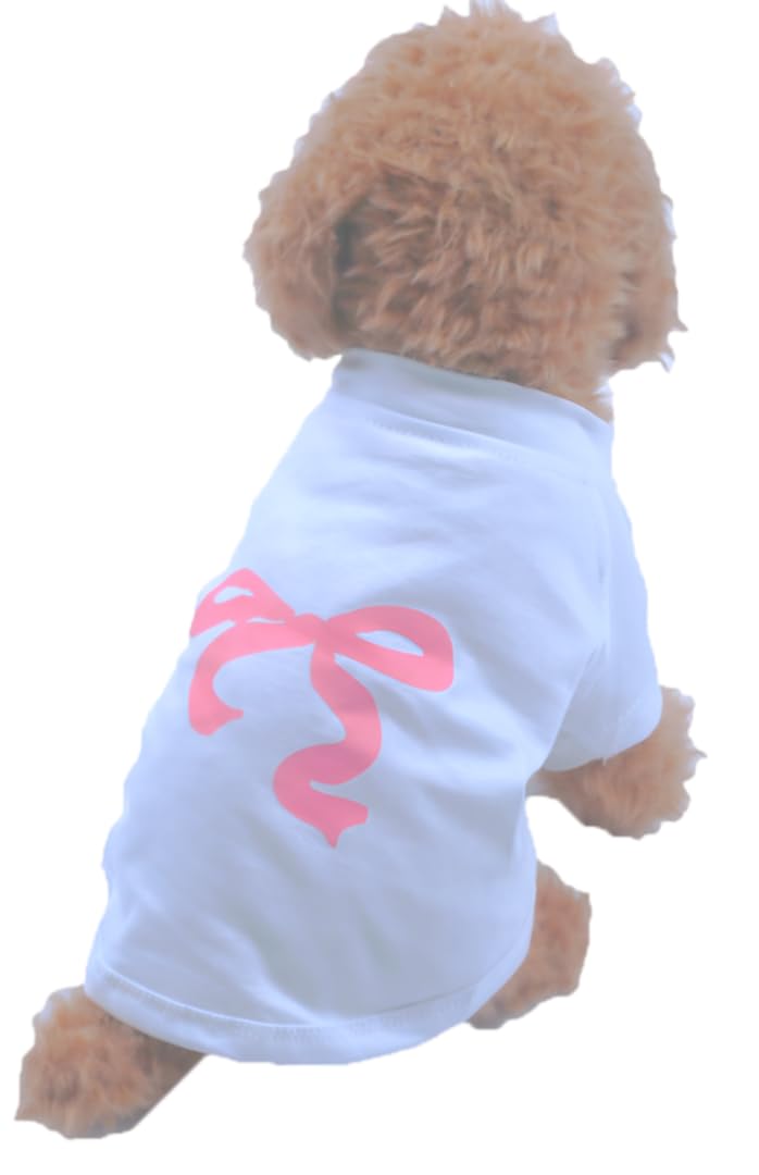 Dog T-Shirt Tee Clothes Vest Lightweight Stretchy Soft Cool Breathable Puppy (Pink Bow, Medium)