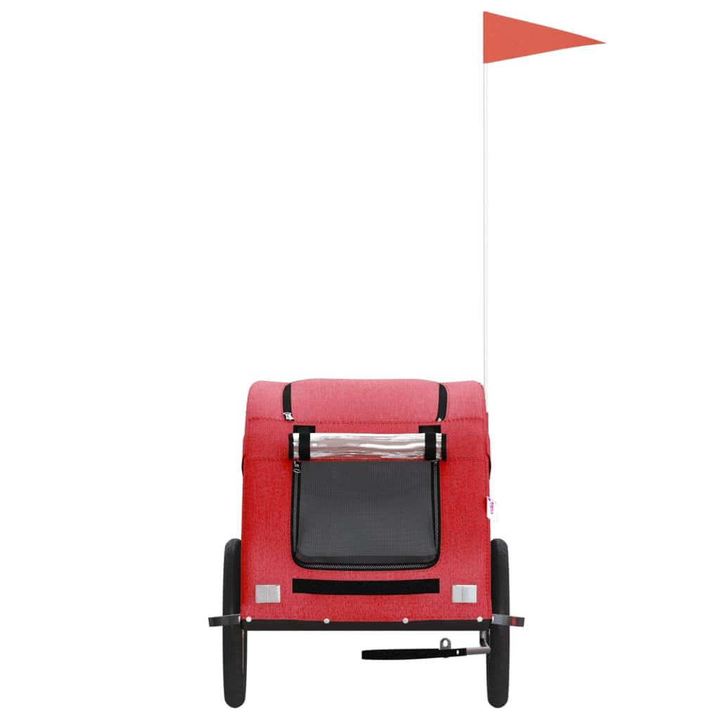 vidaXL Pet Bike Trailer - Red Iron Bicycle Pet Cart with Oxford Fabric, Mesh Windows, Zippered Entry, Reflective Elements for Safety, and Ample Storage Space