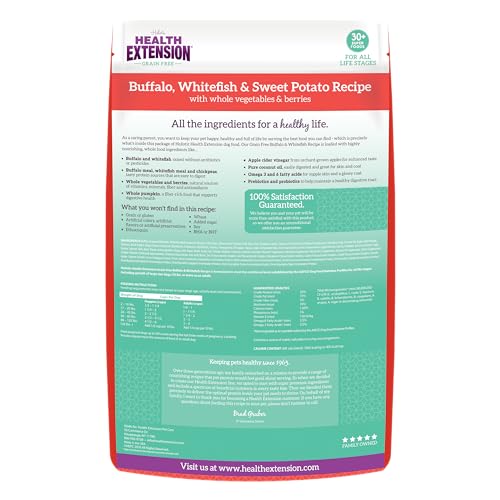 Health Extension Grain Free Buffalo & Whitefish Dry Dog Food (4 lb / 1.81 kg) - Whole Foods Ingredients Formula with Omega 3 & A