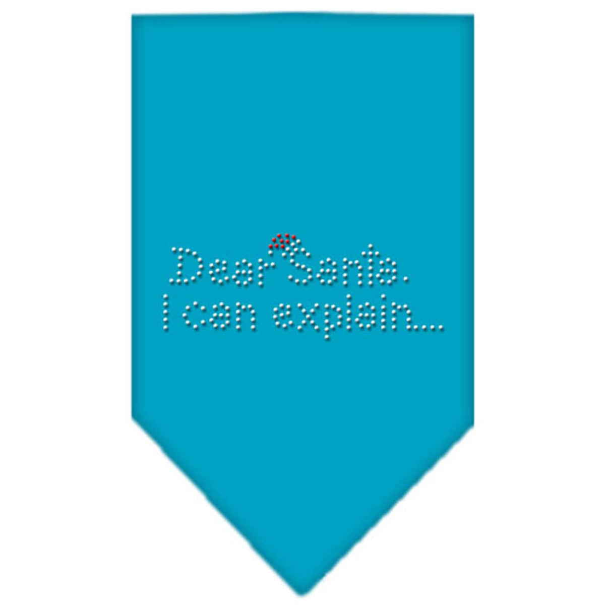 Christmas Pet and Dog Bandana Rhinestone, &quot;Dear Santa, I Can Explain&quot; Turquoise Small