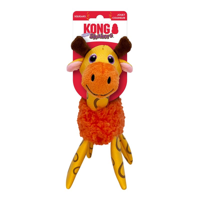 Kong Floofs Shakers - Fluffy Fleece With Squeaker And Faux Leather Legs - Dog Toy (Giraffe, X-Small/Small)