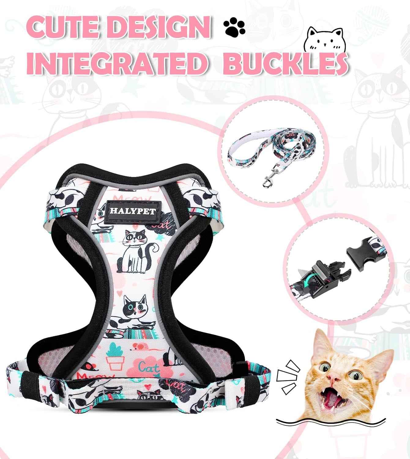 Escape-Proof Cat Harness & Leash Set with 59-Inch Leash, XS–M