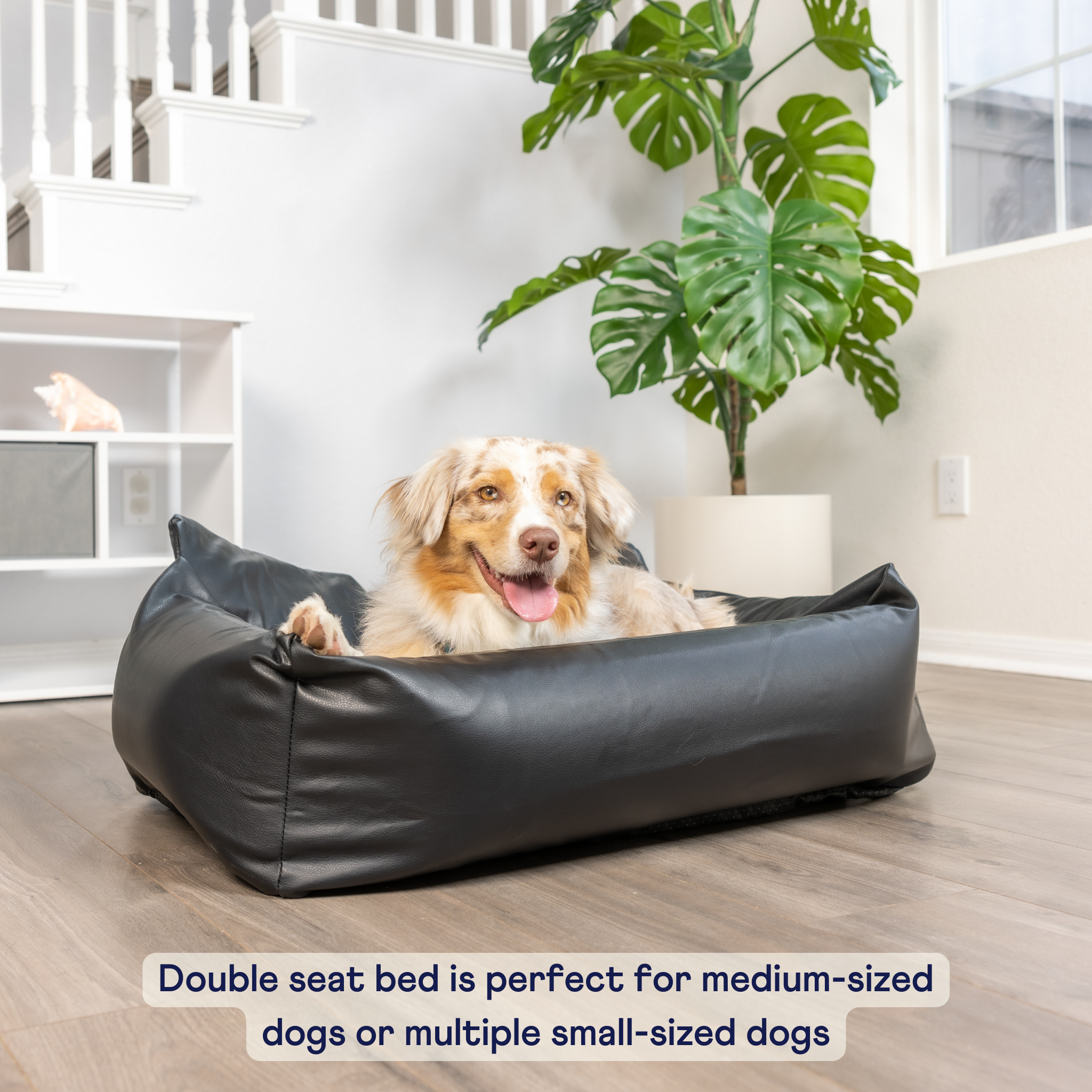 PupProtector™ Faux Cool-to-Touch Vegan Leather Memory Foam Dog Car Bed -  Black