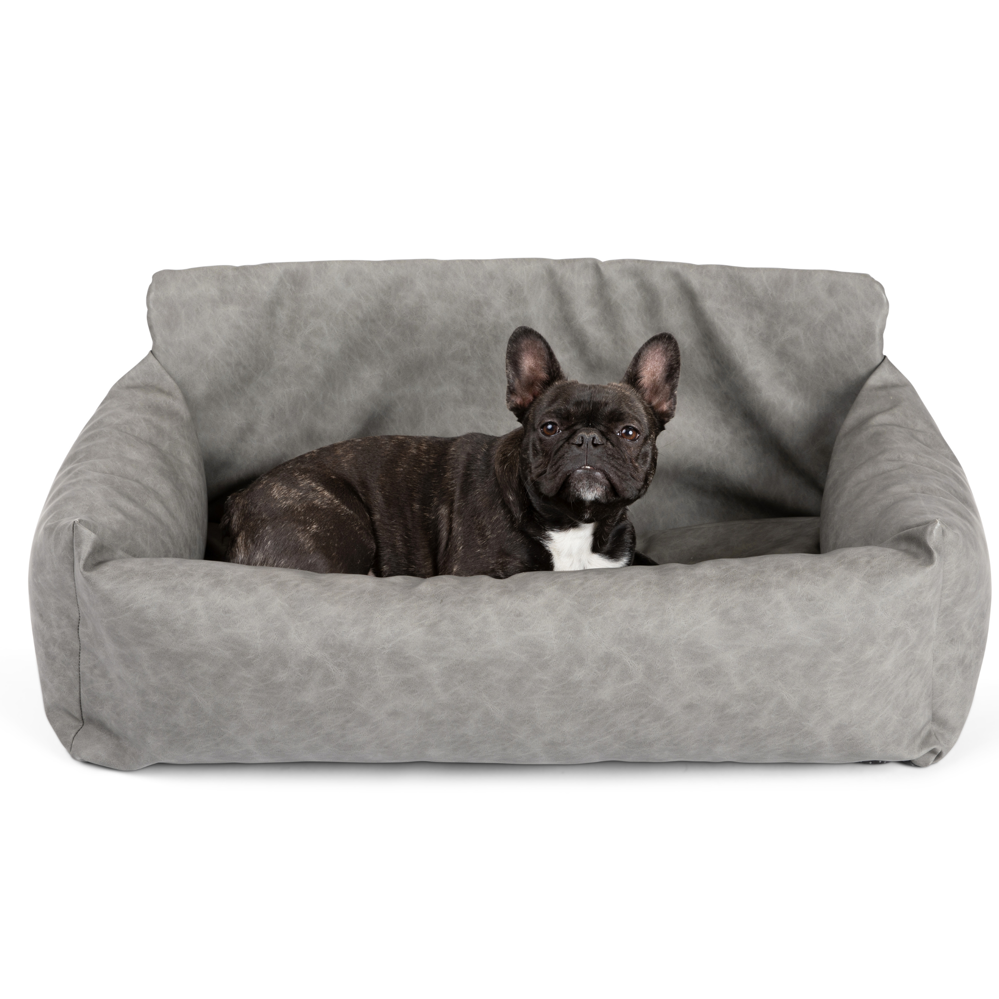 PupProtector™ Faux Cool-to-Touch Vegan Leather Memory Foam Dog Car Bed - Slate Gray