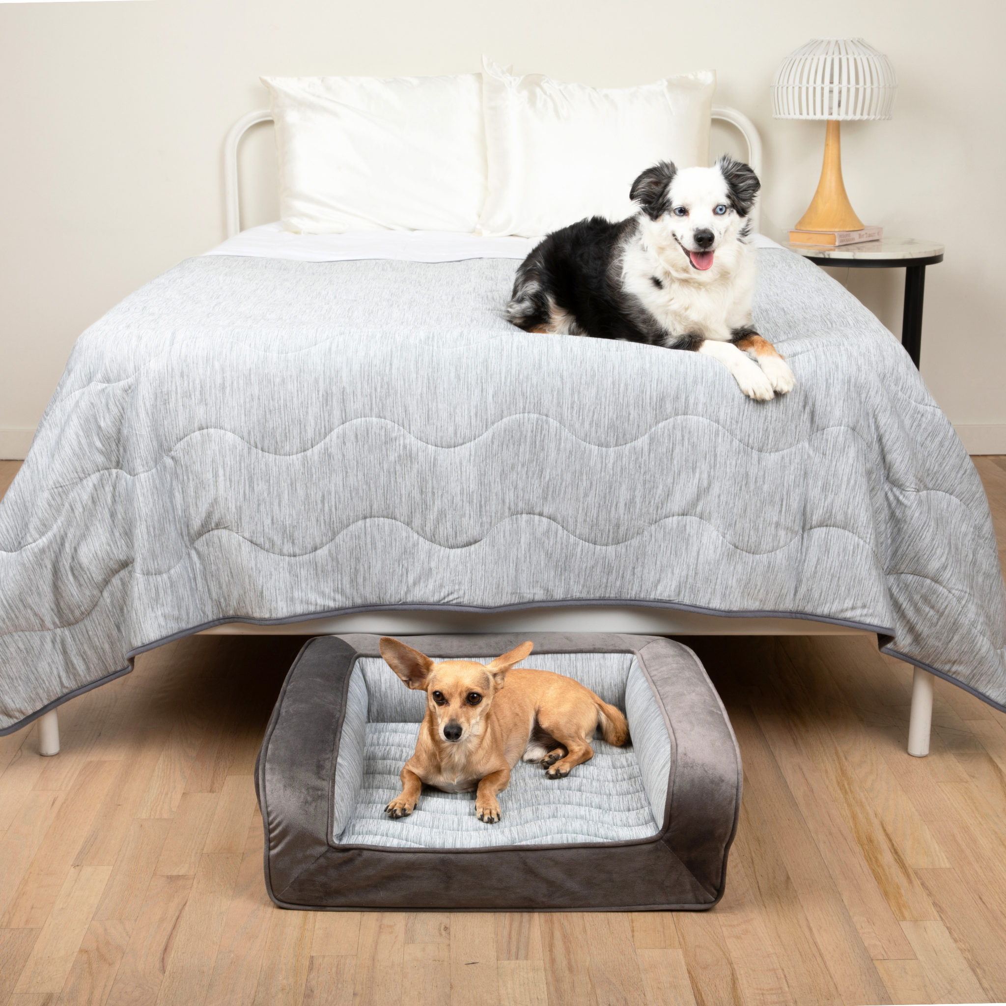 PupChill Cooling Bolster Dog Bed + Waterproof Blanket Bundle - Arctic Grey