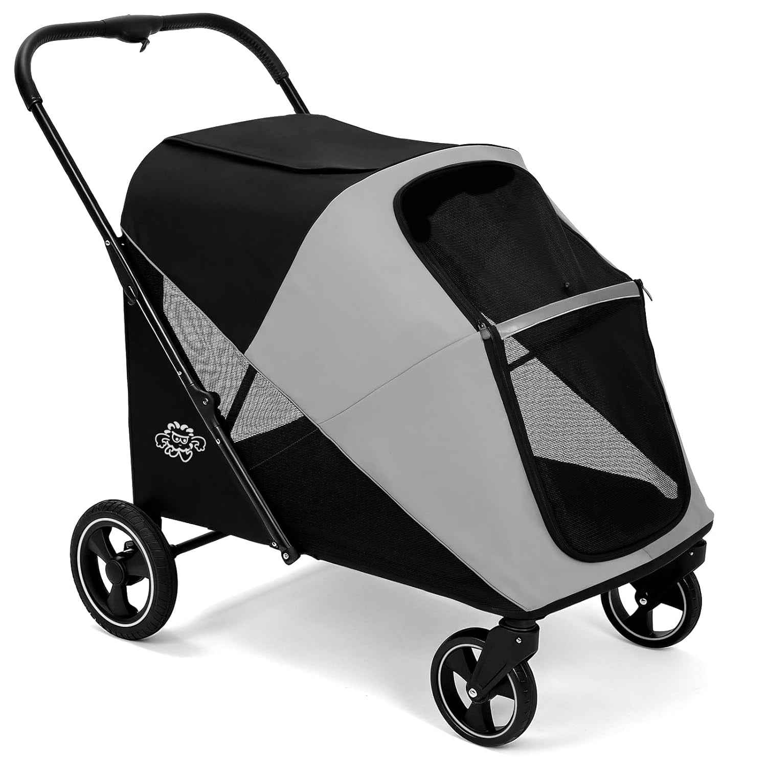 4-Wheel Foldable Pet Stroller with Removable Carrier, Black, 33lb