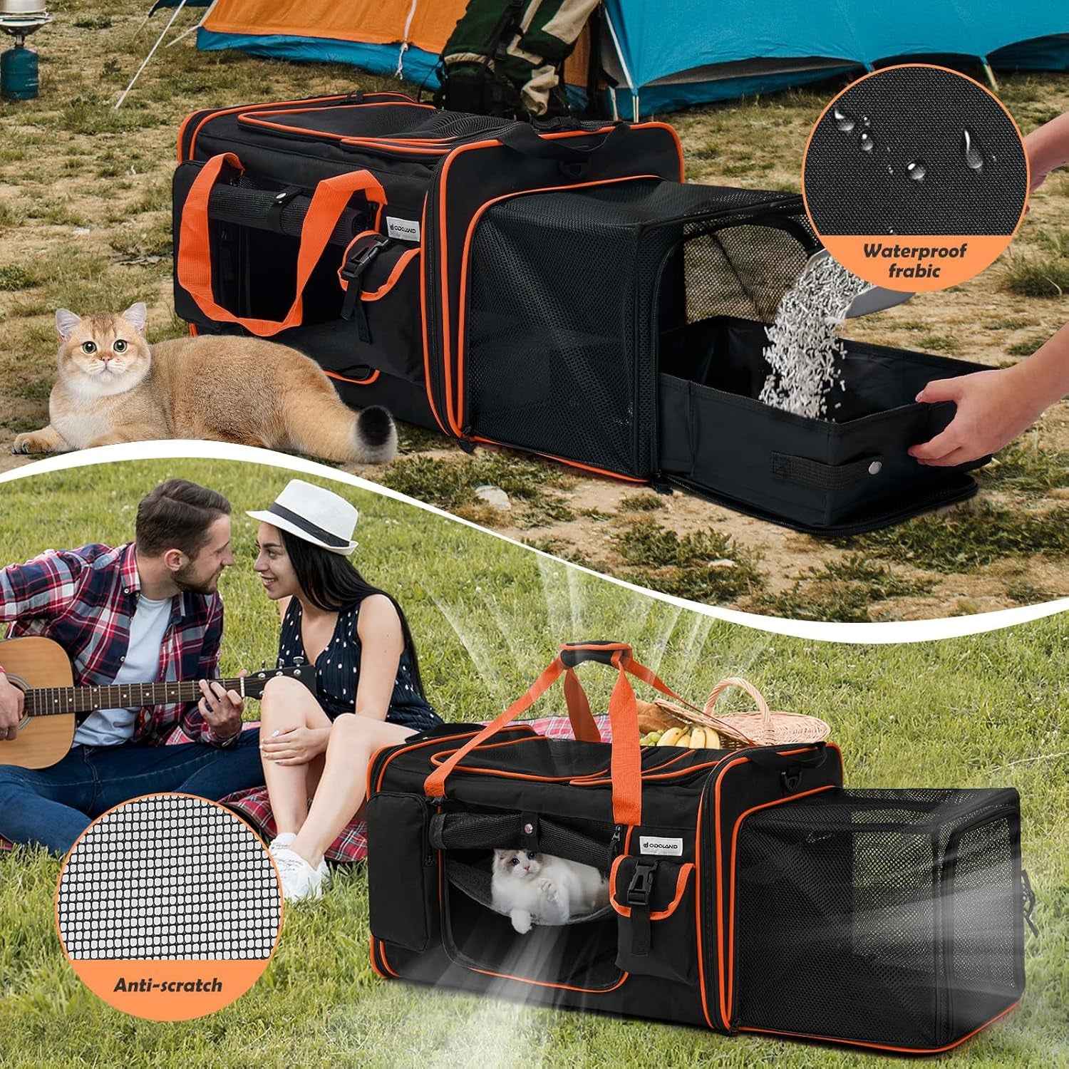 Extra Large Expandable Cat Carrier for 2 Cats with Litter Box
