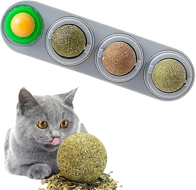 Petangel 4 Sphere Catnip Toy Cat Hairball Treat Snacks Cat Dental Treats Cat Ball Toy Sugar Kitten Snack Cat Digestion Promoter 