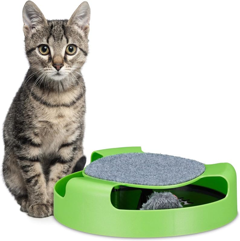 Psk Pet Mart Cat Interactive Toys With A Running Mice And A Scratching Pad, Catch The Mouse, Cat Scratcher Catnip Toy, Green