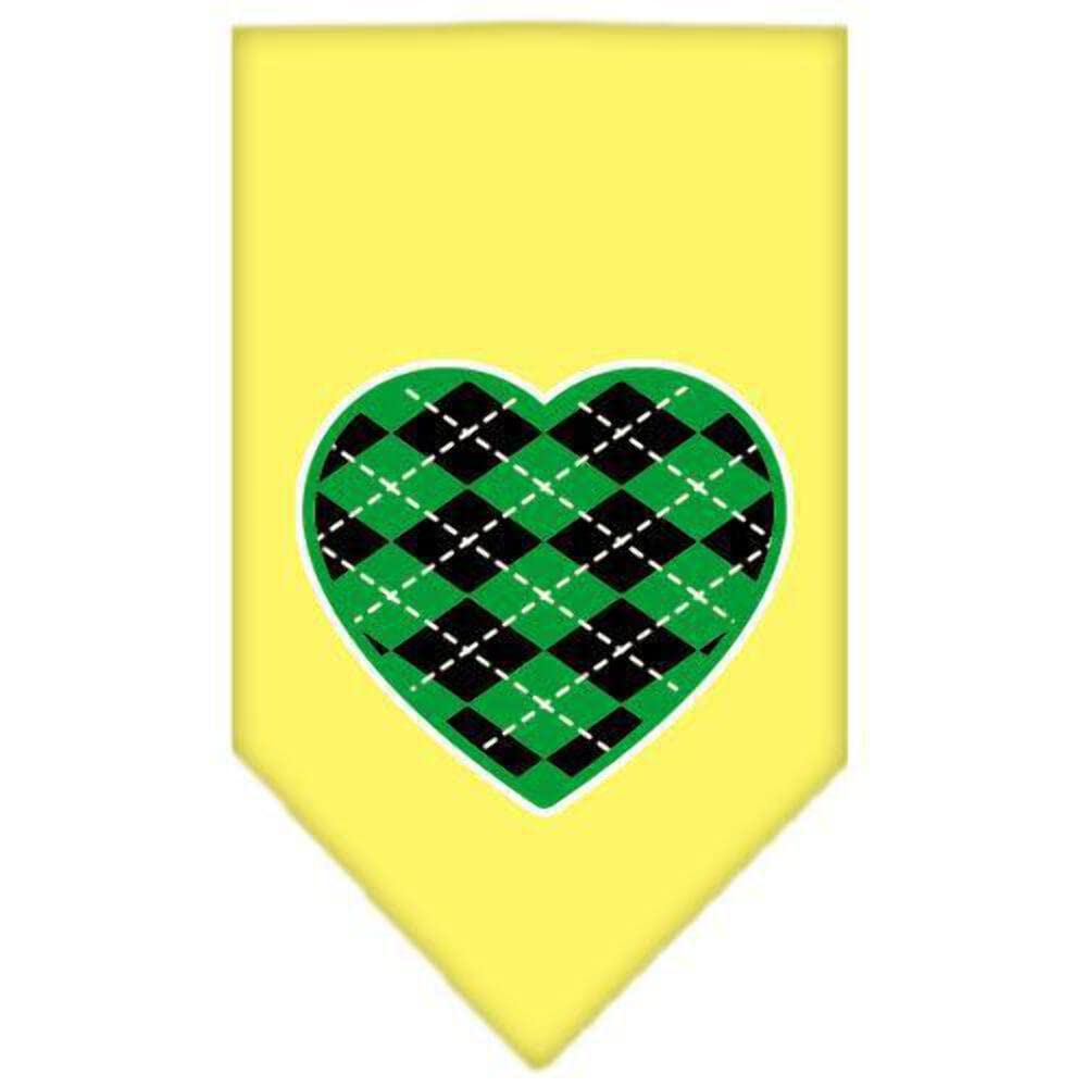 Pet and Dog Bandana Screen Printed, &quot;Green Argyle Heart&quot; Yellow Small