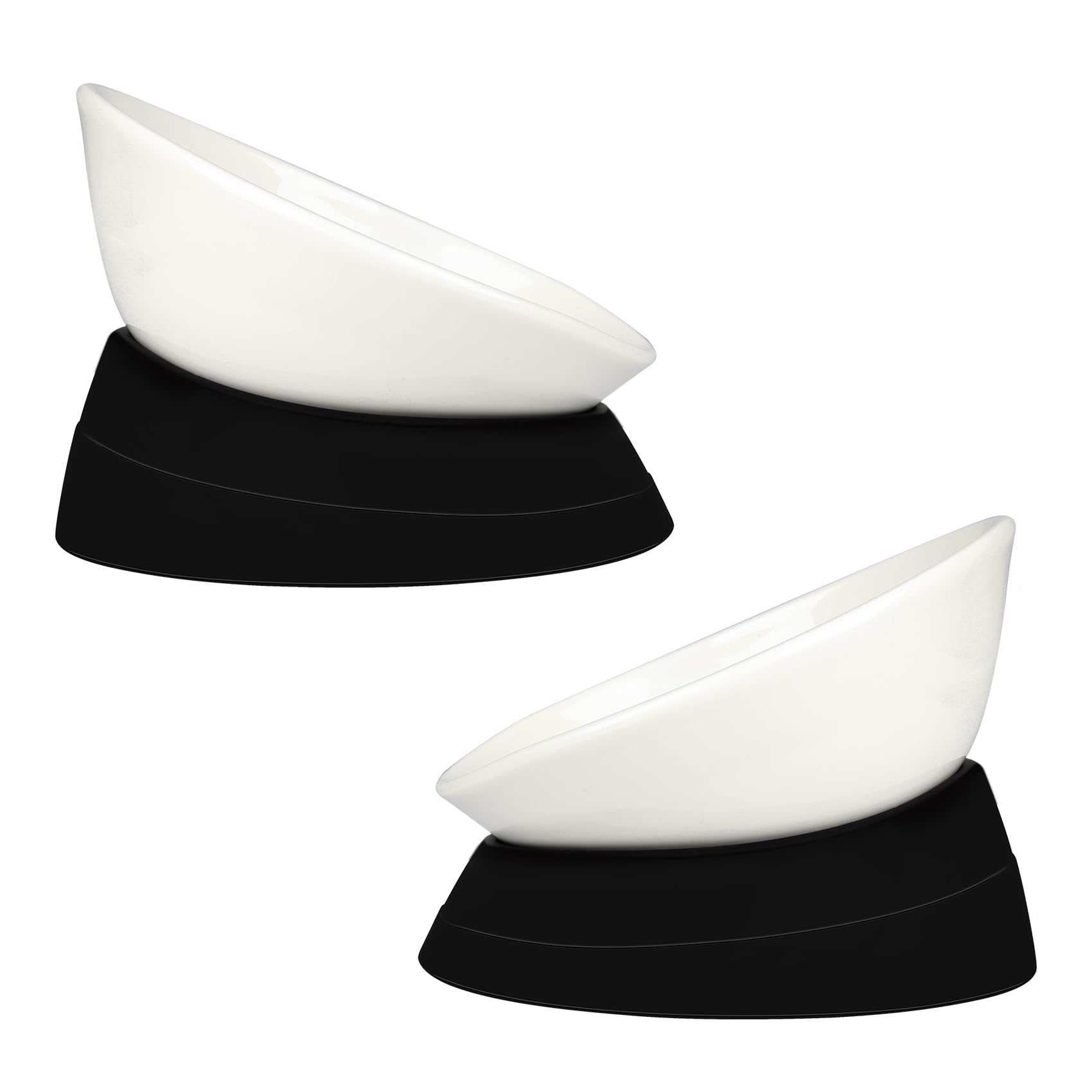 Bulldog Bowl Anti-Slip Dog Cat Dish Detachable Rubber Dog Bowl Pet Sterile Tilted Pet Feeder Slope Base (Black(White Ceramic Bow