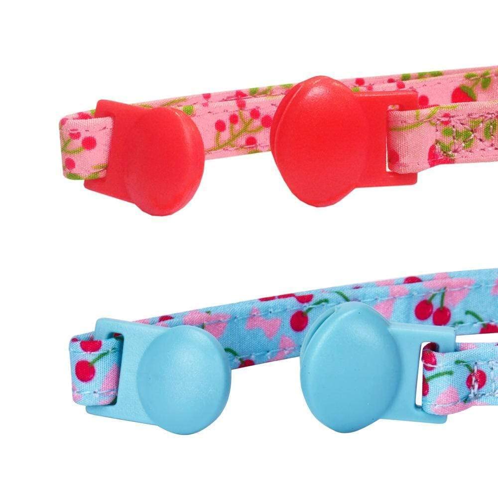 Blueberry Pet Pack Of 2 Cat Collars, Lovely Cherry And Floral Prints Adjustable Breakaway Cat Collar With Flower & Bell, Neck 9