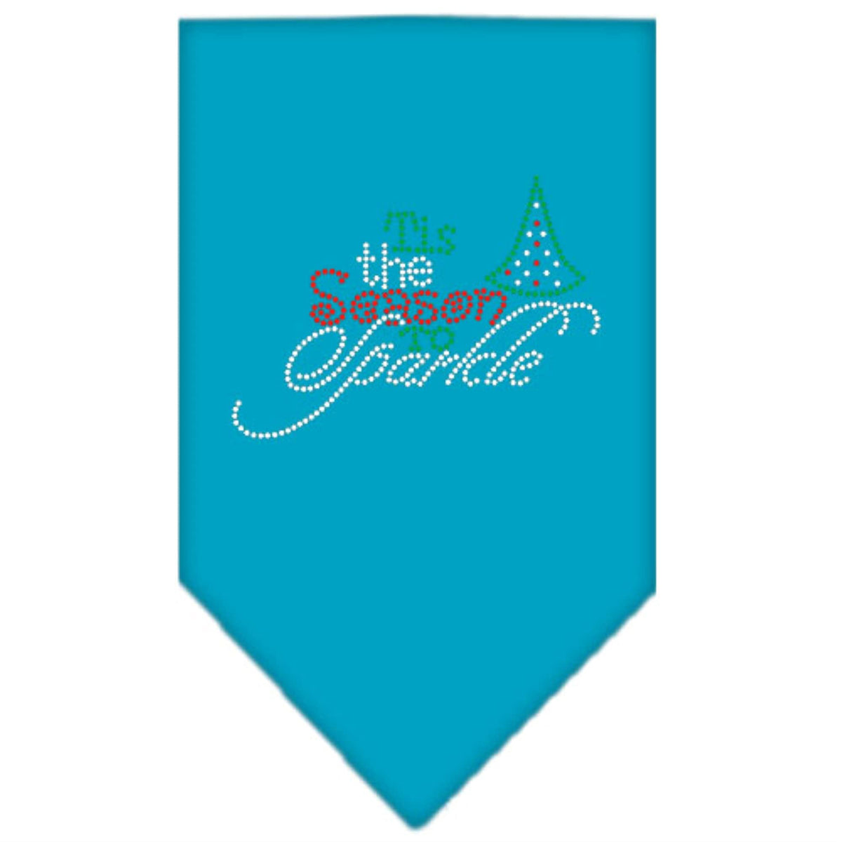 Christmas Pet and Dog Bandana Rhinestone, Tis The Season to Sparkle Turquoise Small