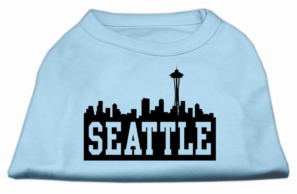 Pet Dog & Cat Shirt Screen Printed, 'Seattle Skyline' Baby Blue 2Xl (20-25 Lbs.)