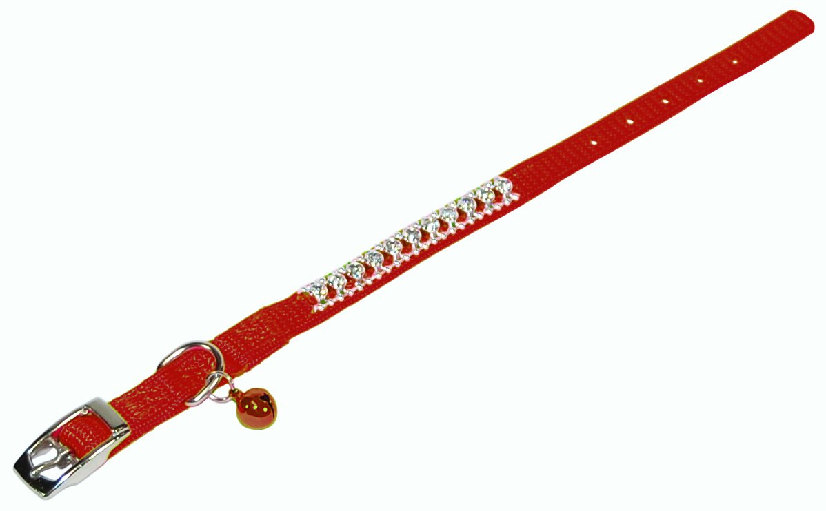 Hamilton Rhinestone Cat Series 3/8-Inch by 10-Inch Safety Cat Collar with Bell, Red