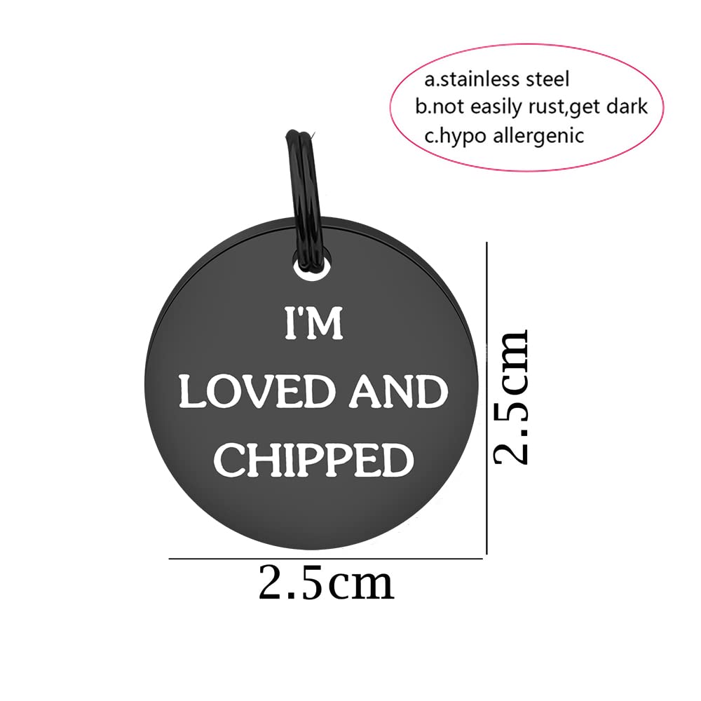 Tgbje Chipped Add On Tag For Dog I? Loved And Chipped Small Tag For Pets Tag Chip Tag For Pets Dog Collar Gift Chip Id Tag For Pets (Bl Chipped Tag)