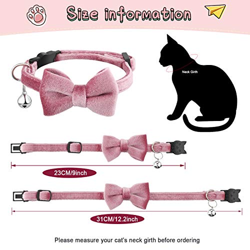 4 Pieces Cat Bow Tie Collar With Bell Breakaway Cat Collar Comfortable Velvet Cat Collar With Cute Safety Pet Collar For Pet Kitten Puppy (Black, Red, Gray, Pink,Small)