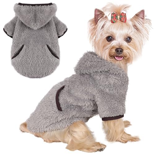 Dog Sweater Hoodie Fleece Warm Fuzzy Velvet Sweaters Winter Clothes For Small Dogs Girl Boy (Gray, X-Small)