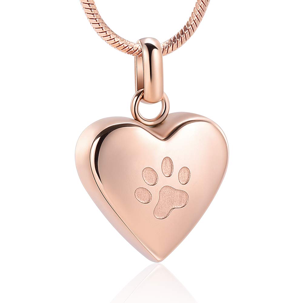 Zeqingjw Pet Cremation Jewelry For Ashes Pendant Paw Print Pet Heart Urn Necklace Memorial Keepsake Jewelry For Pet/Dog'S/Cat'S Ashes (Rose Gold)