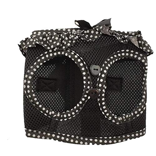 Doggie Design No Choke Dog Harness - Simple Step-In And Go Dog Vest For Small, Medium, And Large Breeds - Breathable Mesh Polyester Pet Harness - Black And White Polka Dot - L