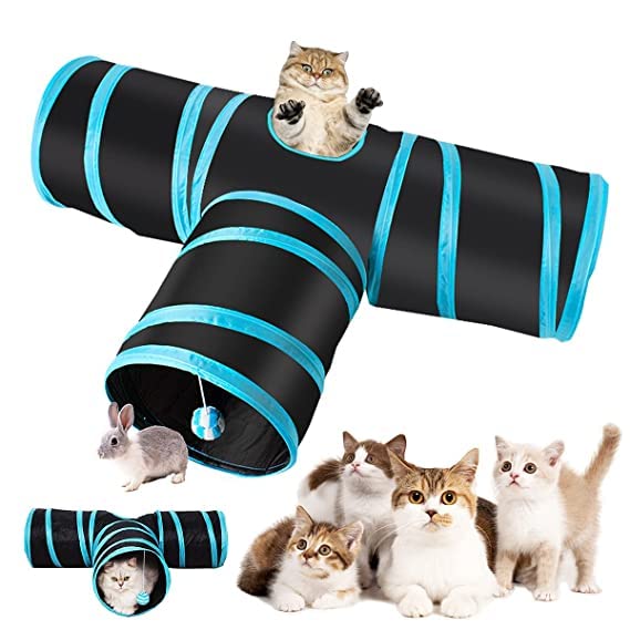Dog Trust 3 Way Pet Tunnel Toy  Cat Kitten Dog Rabbits Cat Interactive Toy, Foldable Pet Cat Toy With Ball Tunnel (Dark Blue)