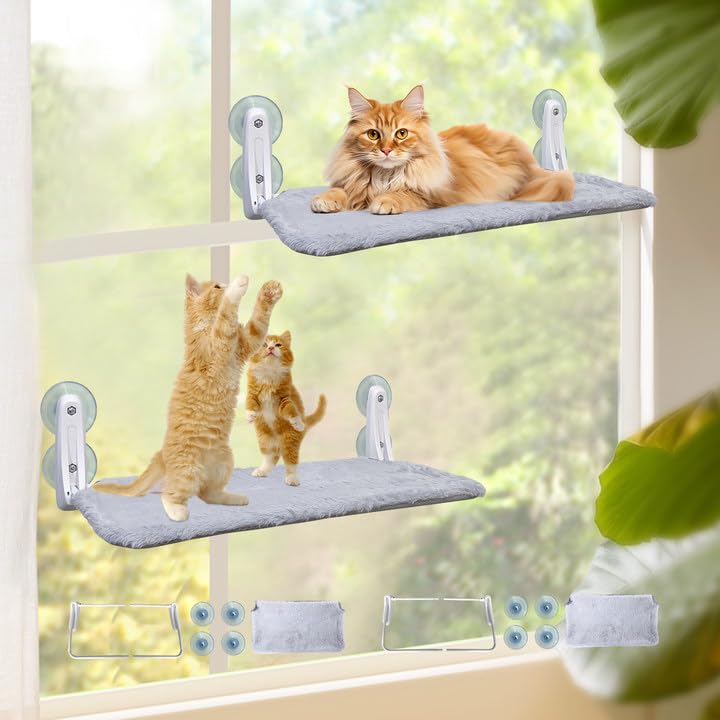 L&W Bros. 2-Pack Cat Window Perch For Indoor Use, Foldable Hammock With 4 Upgraded Suction Cups, Easy Assembly, Supports Large &