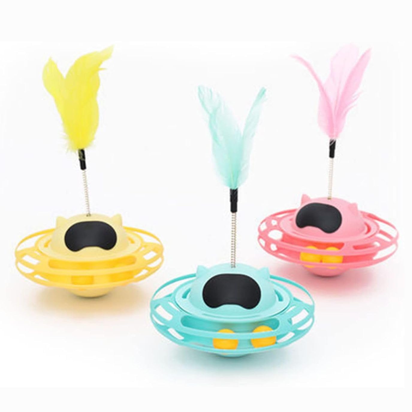 Pet Fun Ufo Cat Toy With Removable Feather Teaser For Indoor Cats, Kittens & Pets | Durable Interactive Turntable 360 Spinning B