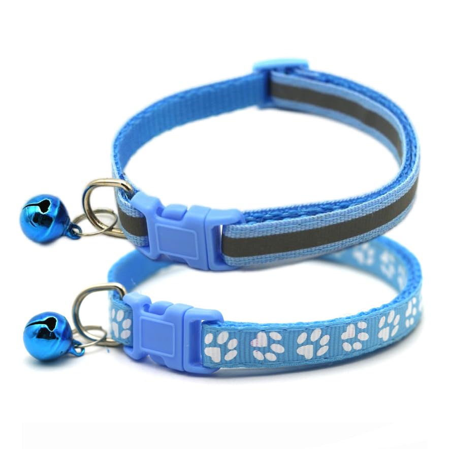 Light Blue Dog Bell Collar, 2-Pack Basic & Reflective Boy Puppy Collar With Bells For Xxs Xs Small Pet Male Dogs Tiny Cats, S