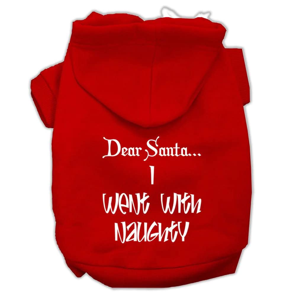 Christmas Pet Dog & Cat Hoodie Screen Printed, Dear Santa, I Went with Naughty Red SM (3-6 lbs.)